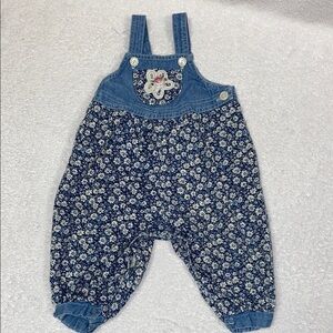 Vintage baby tog denim Floral Blue Denim Kids bubble Overalls 12m
